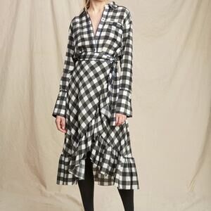 MARRISA WEBB Women's Black & White Gingham Plaid Wrap Midi Dress Size Medium